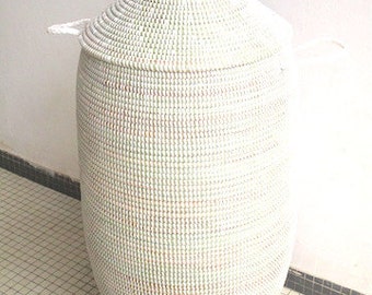 Tiny Space, Tall Chalc White Basket, New York Loft Style home Decor,  Tall Hamper,Корзины для стирки.