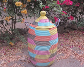 Laundry Basket, Cesto, Wäschekorb, Multicoloured Wicker Hamper