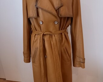 Leather Trench Coat in Mustard, High quality fine leather goods, ready to ship