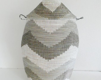 Laundry Basket, African Basket Handwoven, Exclusive Design, Basket for Laundry, Gray Toned Hamper