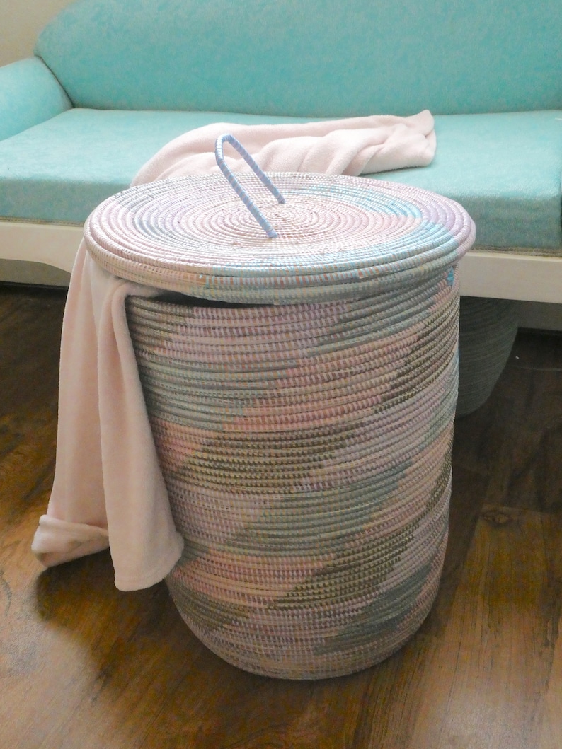 Pastel Colours Handwoven Laundry Basket With Flat Lidmodern Etsy