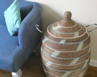 Laundry Basket with Lid, Chocolate Brown, On Sale Now, Ethnic Laundry Hamper, Cesto, Wäschekorb, XL Basket, african art