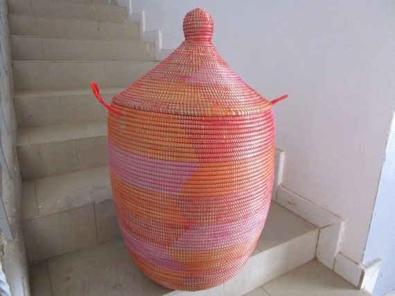 Magenta,Orange and Red, Nursery Basket, Laundry Hamper, Chevron Basket with regular lid,Корзины для белья.