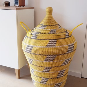 Trinny Yellow Laundry Basket, African Basket with lid