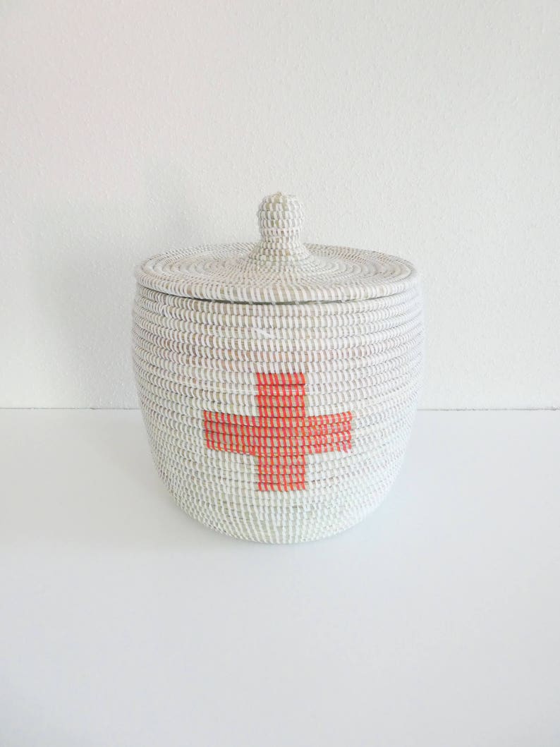 First Aid Kit Basket Medicine Wicker Red and White Etsy