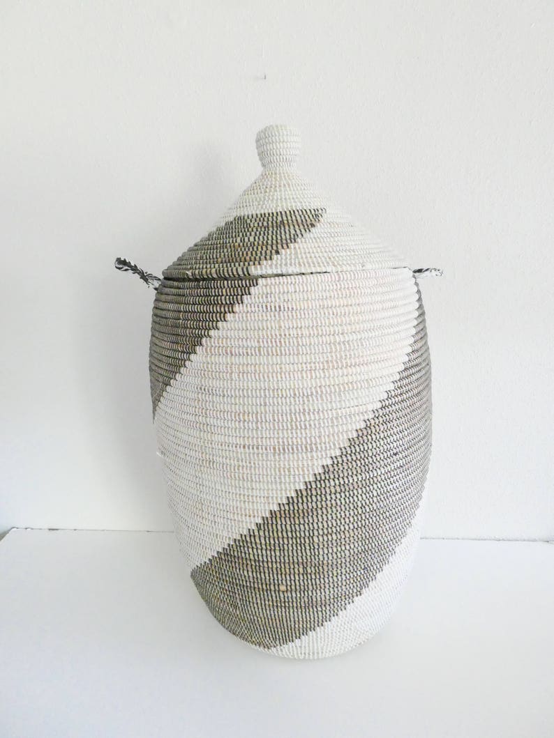 Modern Swirl Laundry Basket, Minimalist Black and White Home Decor image 1