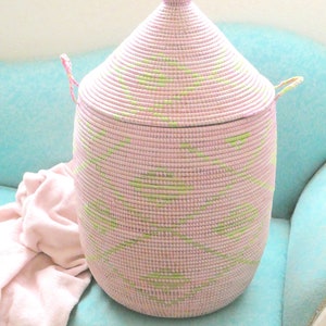 Baby Shower Primrose Pink Laundry Basket with Subtle Decor, Burlesque Style,Victorian Home, Art Deco, Hamper, Cottage Chic Home Decor