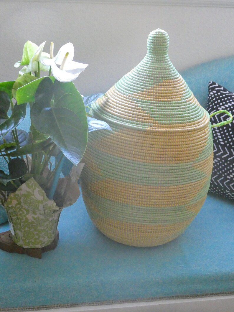 Lime Green and Yellow Basket African Home Decor Storage Bin Etsy
