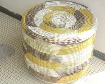 Lidded Basket, End Table, Mid Century Style Basket, Hamper