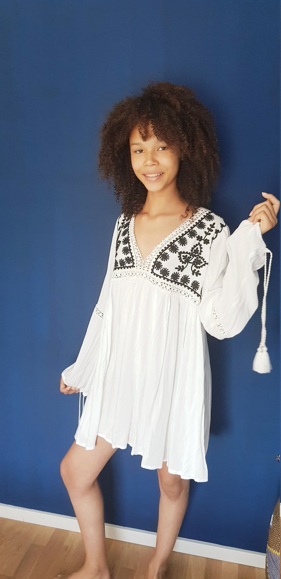 Maternity Dress, Long top, Embroidered Blouse, cot