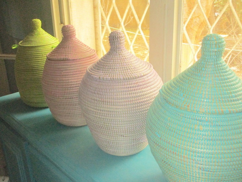 Vase Shaped Baskets Pastell Tones Cottage Chic Wool Chests Etsy