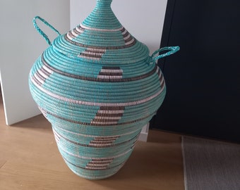 Aqua Big Belly Basket for Laundry, Vase Shaped Turquoise Basket