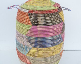 Colorful Woven Laundry Basket, Herringbone Home Decor