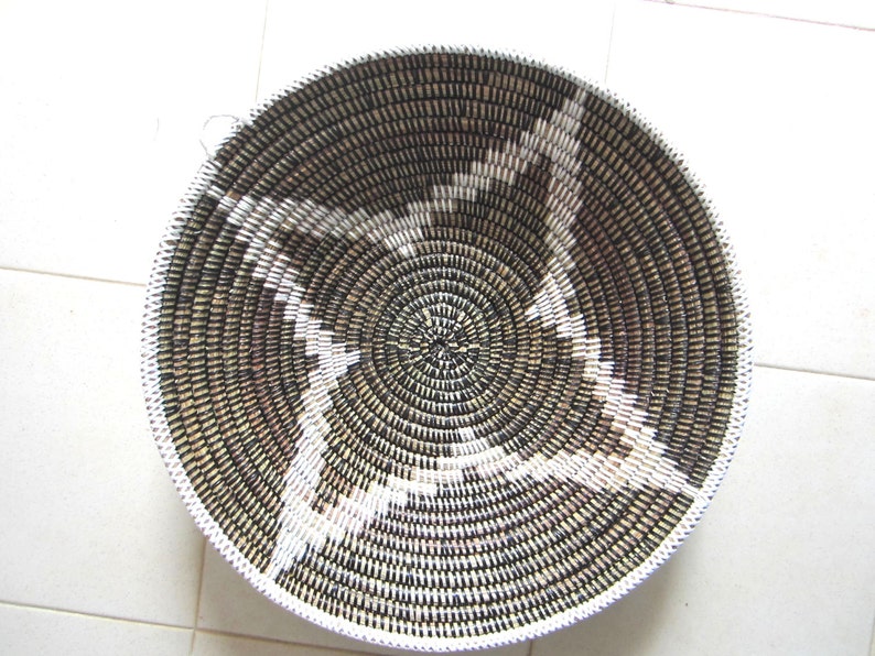Coffee with Milk Bowl Wicker Plate,Christmas Star Flower black and white tray holiday deco African wall deco Fruit Bowl