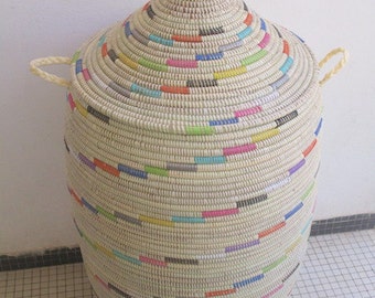 Laundry Basket,Rainbow, Ivory XXL Hamper, Basket African Style, Laundry Room,Handwoven Hamper