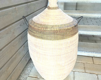 Senegal Style Laundry Basket, Minimalist Woven Hamper