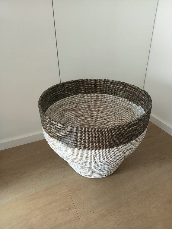 手編みのアフリカンバスケット、白黒、蓋なし収納 - Etsy 日本