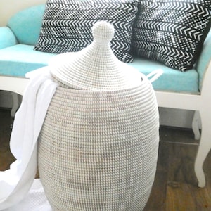 Beautiful White Basket, Master Weavers Work, Hamper, Wedding Gift, African Basket