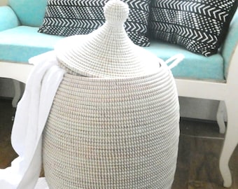 Beautiful White Basket, Master Weavers Work, Hamper, Wedding Gift, African Basket