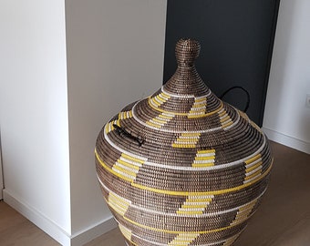 African Basket, Rebell Yellow and Black, Very Large Exclusive Laundry Basket, Vase Shaped Basket Art at its finest