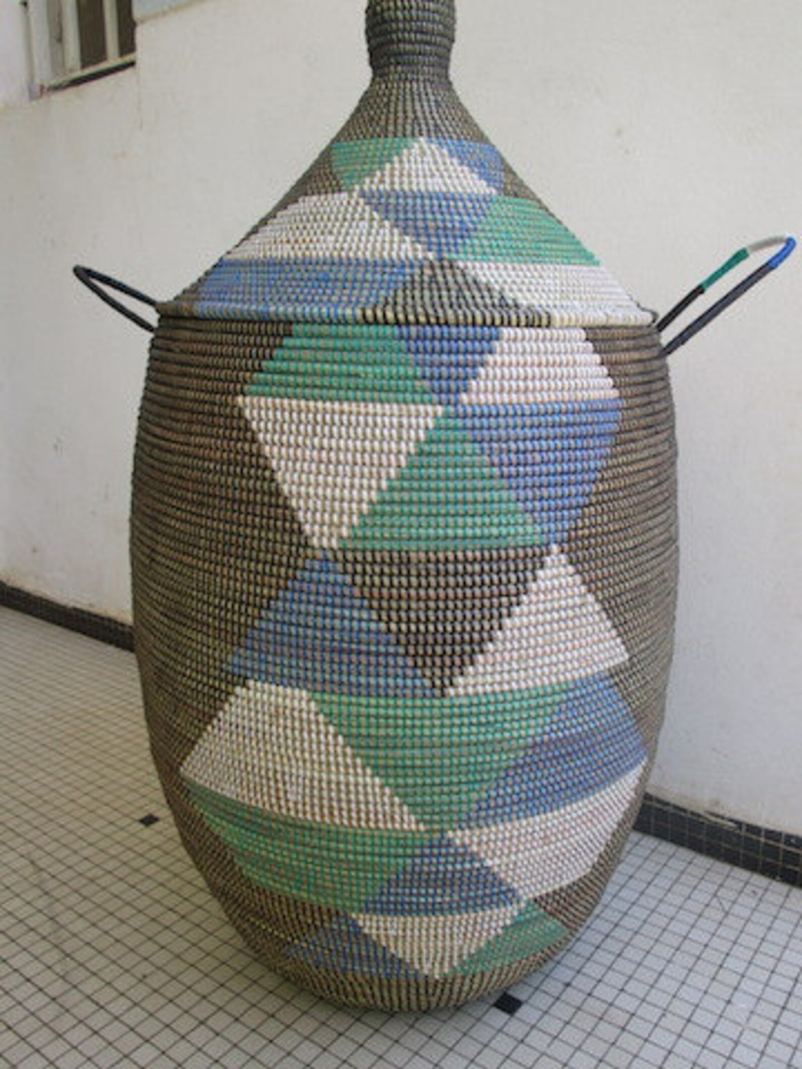 Black Laundry Basket with Face Ethnic Decor with Emerald