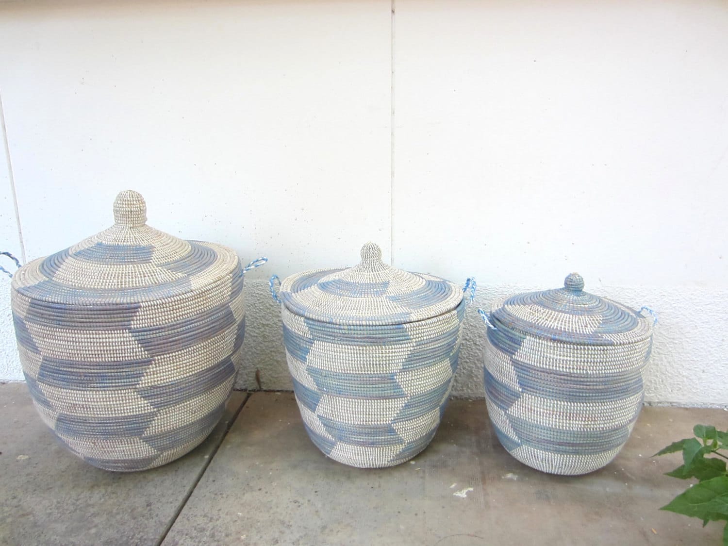 Blue and sale white laundry basket