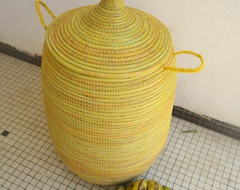 Lemon Yellow Basket, Hamper, laundry, Storage, Banana Yellow, Medium Size Laundry Hamper, ready to be shipped