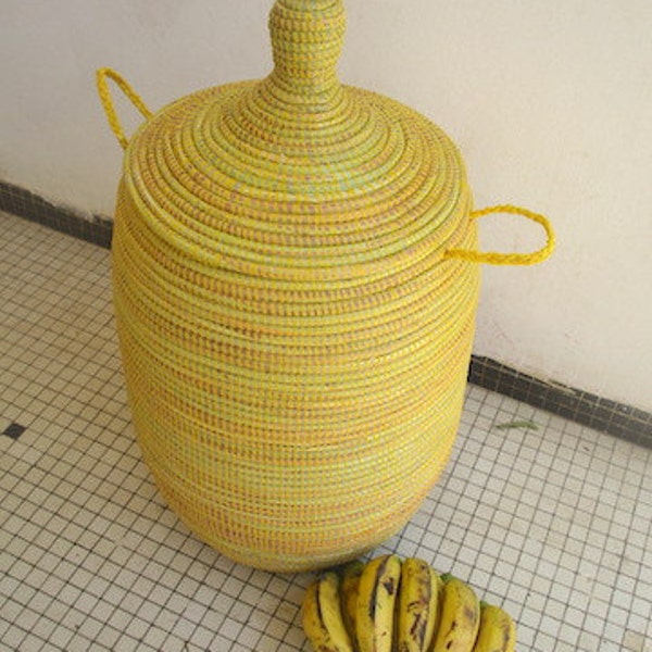 Lemon Yellow Basket, Hamper, laundry, Storage, Banana Yellow, Medium Size Laundry Hamper, ready to be shipped