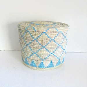 Powder Blue and Ivory Flat Lid Basket, Kid's room decor, Baby Blue, Modern Basket, Retro Colours image 3