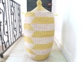 Huge Lemon Yellow and White Toy Basket, humangous laundry hamper chevron pattern, spring colours product logo