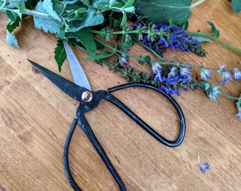 Farmhouse Garden Scissors, Rustic Primitive Bonsai Scissors, Small Scissors for Gardening or Embroidery, Forged Carbon Steel Garden Snips