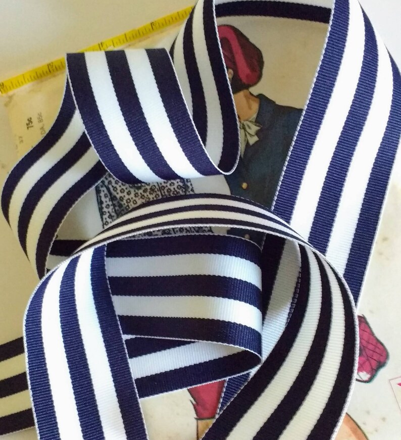 Navy Blue and White Striped Ribbon Striped Nautical Ribbon Etsy