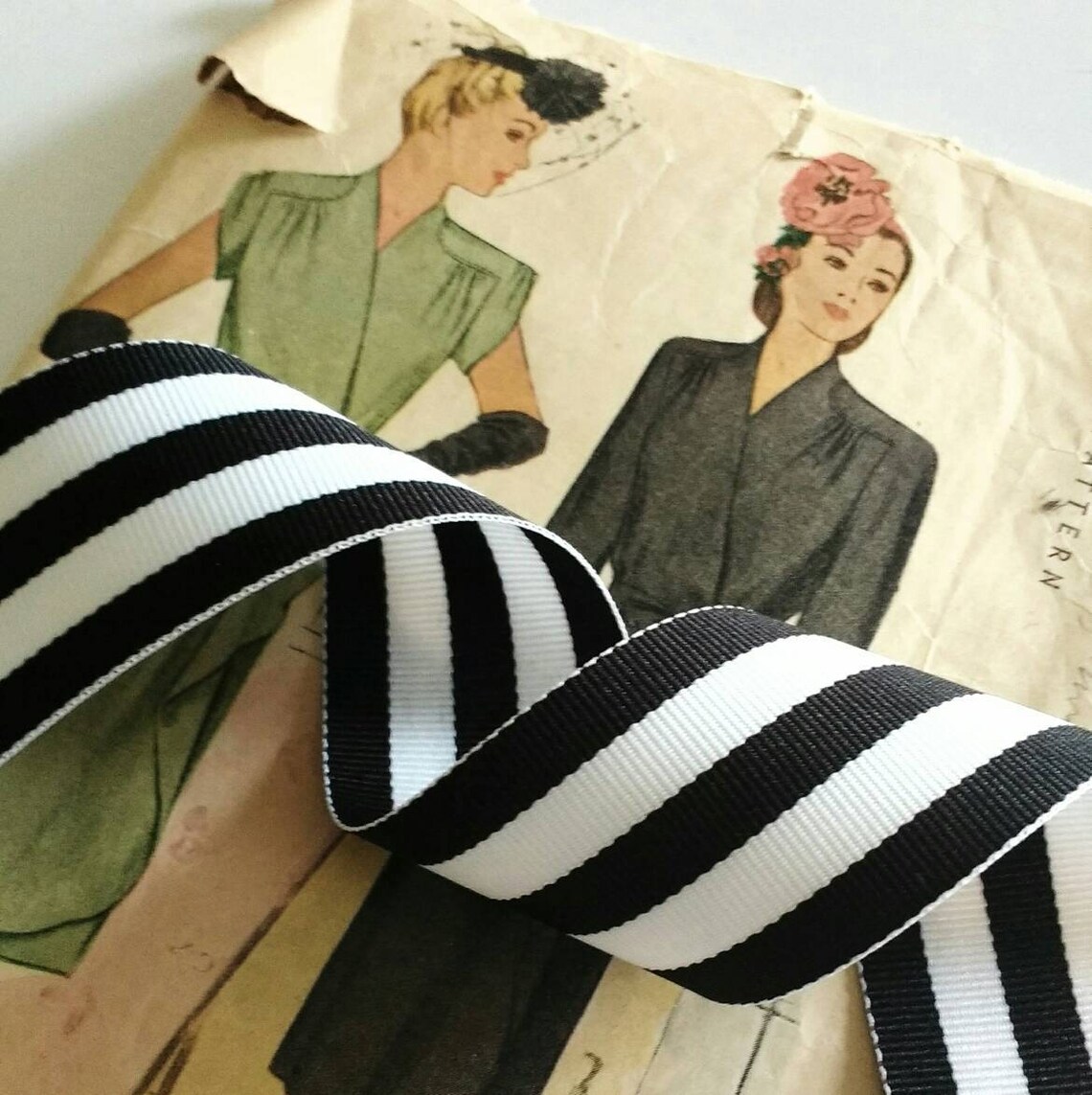 Black and White Striped Ribbon Striped Grosgrain Ribbon Etsy
