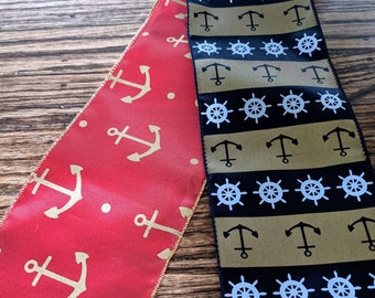 Military Themed Wired Ribbon, U.S. Navy and Marines, 4" wide Wired Patriotic Nautical Ribbon Full Roll