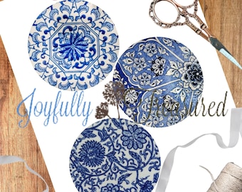 Etiquetas para presente Chinoiserie: Padrão de porcelana azul e branca, conjunto de 6 (download digital)