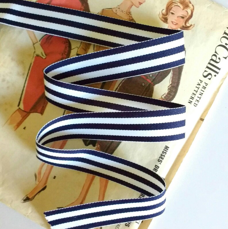 Navy Blue and White Striped Ribbon Striped Nautical Ribbon Etsy