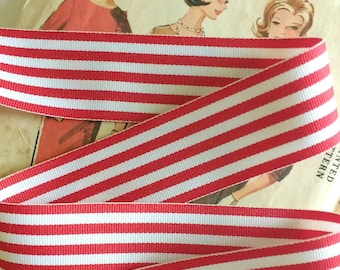 Red and White Striped Ribbon, Classic Christmas Grosgrain Ribbon 1.5"