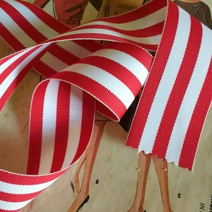 Red and White Striped Ribbon, Classic Christmas Red Grosgrain Ribbon 1.5 and 7/8 image 3