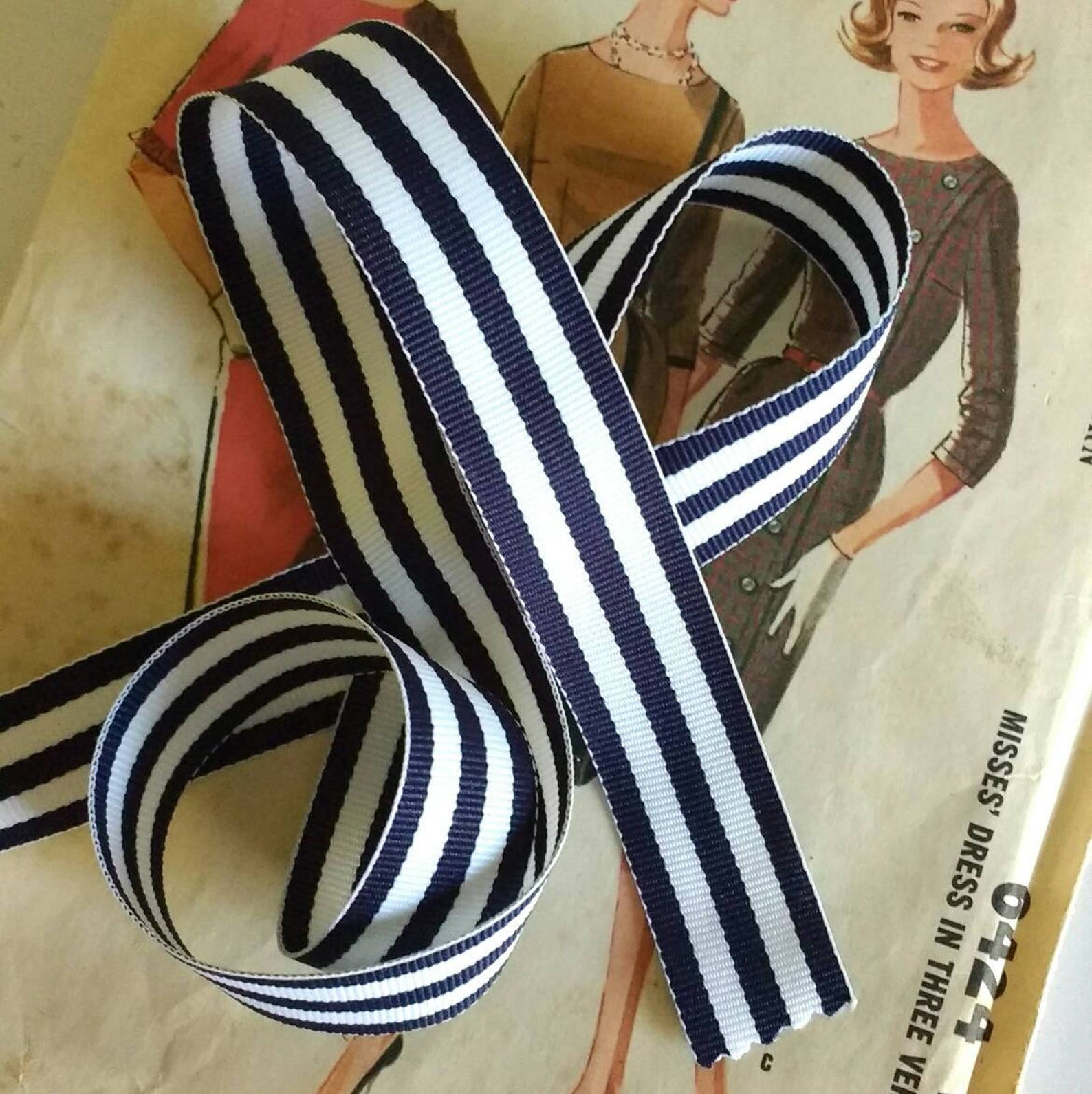 Navy Blue and White Striped Ribbon Striped Nautical Ribbon Etsy