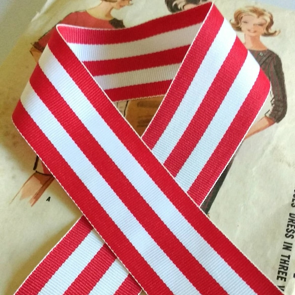 Red and White Striped Ribbon, Classic Christmas Red Grosgrain Ribbon 1.5" and 7/8"