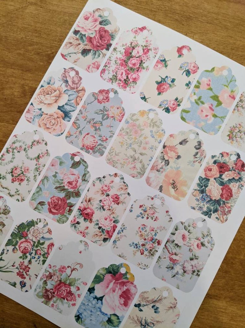 Printable Vintage Floral Gift Tags Antique Fabric Inspired | Etsy