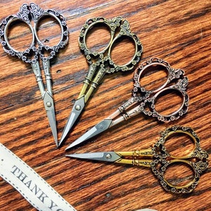 Cross Stitch and Embroidery Scissors, Antique Victorian Gold Silver Bronze Copper Small Sewing Scissors, Stainless Steel Decorative Scissors