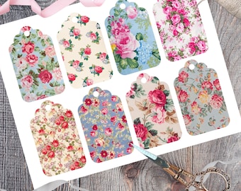 Etiquetas de presente florais vintage: conjunto de 8 designs inspirados em tecidos antigos (download digital)