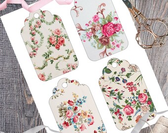 Etiquetas de presente florais antigas para impressão: designs de tecido vintage (download digital)
