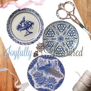 Vintage Printable Round Gift Tags, Blue and White Chinoiserie Pattern Circle Set of 6, Digital Download for Decor, Crafting, Decoupage image 2
