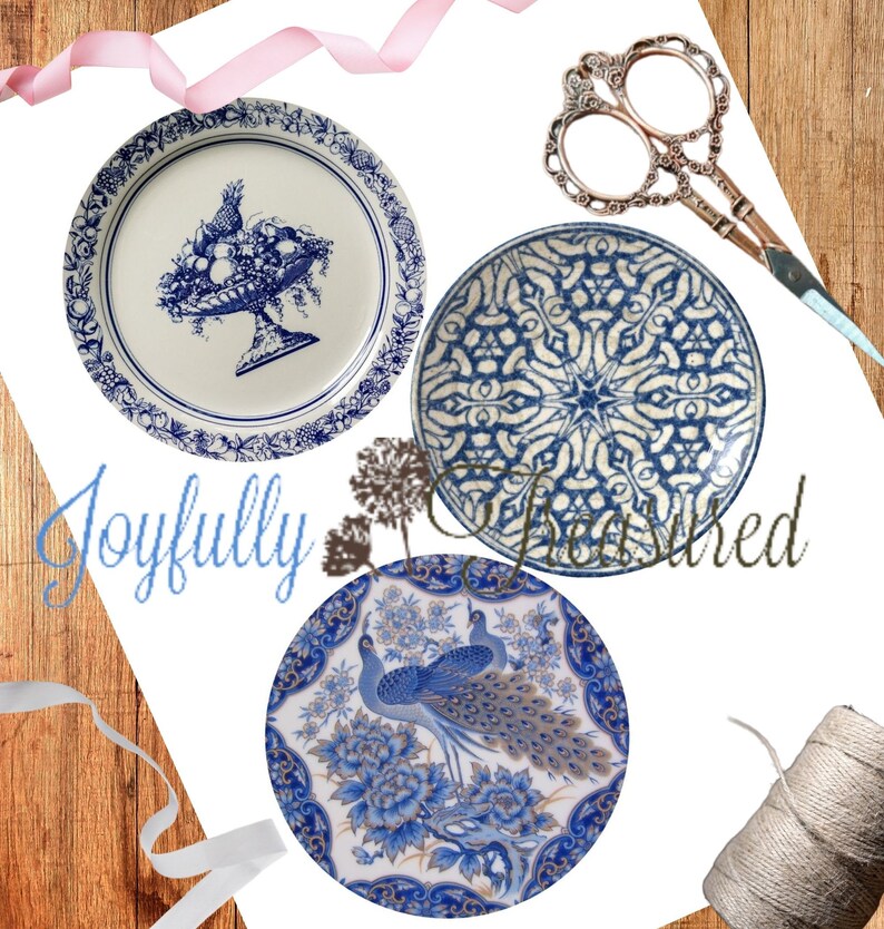 Vintage Printable Round Gift Tags, Blue and White Chinoiserie Pattern Circle Set of 6, Digital Download for Decor, Crafting, Decoupage image 2