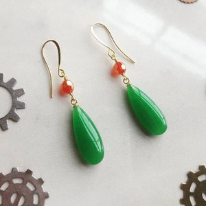 Howls Moving Castle Earrings - Wizard’s Green Jade Chalcedony Earrings | ( Custom Made to Order ) | Leaf & Luna