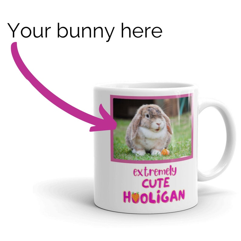 Personalized Rabbit Extremely Cute Hooligan Mug Pink or Blue image 1