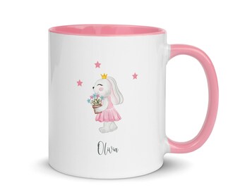 Personalized Rabbit Mug: Flower Design, Cute Rabbit Mug, Bunny Mug, Rabbit Lover Gift, Rabbit Gift, Rabbit Coffee Mug, Custom Bunny Mug.