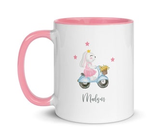 Personalized Rabbit Mug: Moped Design, Cute Rabbit Mug, Bunny Mug, Rabbit Lover Gift, Rabbit Gift, Rabbit Coffee Mug, Custom Bunny Mug.